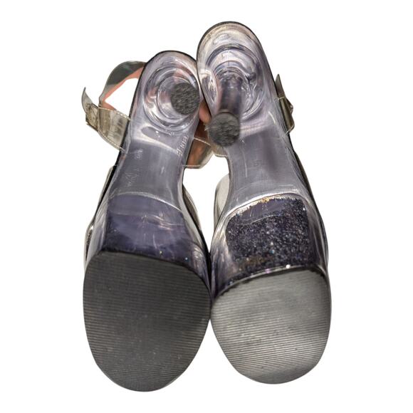 Pleaser Adore 708 Clear Vinyl Black Glitter Platform Spike Heel Dancer Sandals 8 - Picture 6 of 7